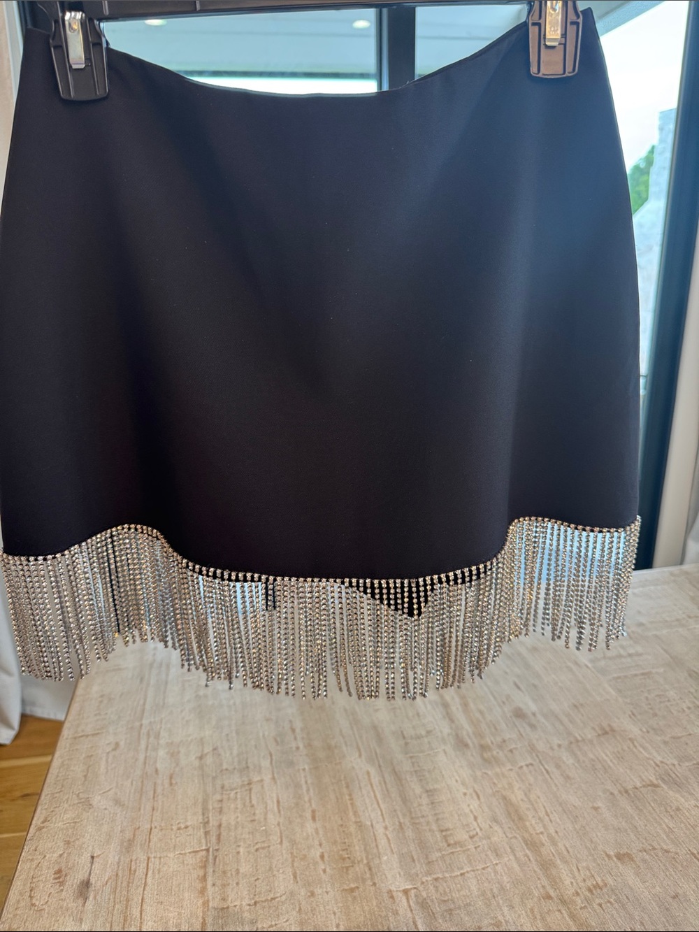 Gianni Bini Black Skirt with Rhinestone Fringe Detail